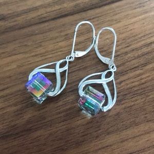 Vintage Earrings Rainbow gem earrings silver earrings